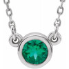 Platinum 4 mm Round Lab Created Emerald Bezel Set Solitaire 16 inch Necklace