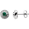 14 Karat White Gold 3.5mm Round Emerald and 0.10 Carat Diamond Earrings