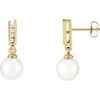 14 Karat Yellow Gold  Akoya Pearl and 0.125 Carat Diamond Earrings