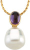 14 Karat White Gold Gold 8X6mm Amethyst and 12mm South Sea Cultured Circle Pearl Pendant