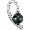 14 Karat White Gold Black Akoya Cultured Pearl and .07 Carat Diamond Pendant