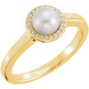 Buy 14 Karat Yellow Gold Freshwater Pearl and .05 Carat Diamond Halo Style Ring