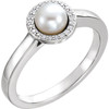 14 Karat White Gold Freshwater Pearl and .05 Carat Diamond Halo Style Ring