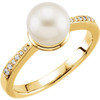 14 Karat White Gold 8mm Pearl and .08 Carat Diamond Ring