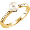 14 Karat Yellow Gold 6mm Pearl and .08 Carat Diamond Ring