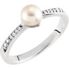 Cultured Freshwater in 14 Karat  Gold Freshwater Cultured Pearl and .07 Carat Diamond Ring