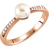 Cultured Freshwater in 14 Karat Rose Gold 6mm Pearl and .08 Carat Diamond Ring