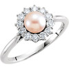 Sterling Silver Pearl and 0.37 Carat  Diamond Ring