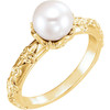 14 Karat Yellow Gold Freshwater Pearl and .02 Carat Diamond Vintage Inspired Ring