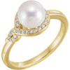 14 Karat Yellow Gold Freshwater Pearl and 0.12 Carat Diamond Bypass Ring