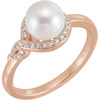 Diamond Ring in 14 Karat Rose Gold Freshwater Cultured Pearl and 0.12 Carat Diamond Bypass Ring