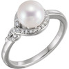 Buy Platinum Freshwater Pearl and 0.12 Carat Diamond Bypass Ring
