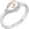 14 Karat White Gold Freshwater Pearl and .07 Carat Diamond Bypass Ring