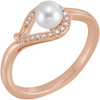 Natural Pearl in 14 Karat Rose Gold Freshwater Cultured Pearl and .07 Carat Diamond Bypass Ring