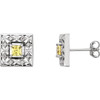 Yellow Blue Sapphire in 14 Karat White Gold Yellow Blue Sapphire and .08 Carat Diamond Earrings