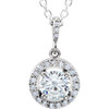 14 Karat White Gold 6mm Round Genuine Charles Colvard Forever One Moissanite and 0.20 Carat Diamond 18 inch Necklace