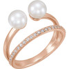 14 Karat Rose Gold Freshwater Pearl and 0.20 Carat Diamond Ring