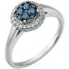 14 Karat White Gold 0.37 Carat Blue and White Round  Diamond Ring
