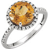 14 Karat White Gold Citrine and 00.17 Carat Diamond Ring