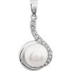 14 Karat White Gold Freshwater Cultured Pearl and 0.12 Carat Diamond Pendant