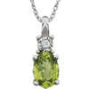 Genuine Peridot Necklace in 14 Karat White Gold Peridot and .02 Carat Diamond 18 inch Necklace