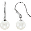 14 Karat White Gold Freshwater Pearl and 0.12 Carat Diamond Earrings