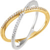 14 Karat Yellow Gold and White 0.17 Carat Diamond Criss Cross Ring