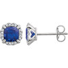 14 Karat White Gold Blue Sapphire and 0.10 Carat Diamond Earrings