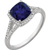 14 Karat White Gold Blue Sapphire and 0.20 Carat Diamond Ring