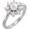 Genuine Cultured Akoya Pearl Ring in Platinum Cultured Genuine Akoya Pearl, Genuine Opal & 0.25 Carat Diamond 