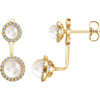 14 Karat Yellow Gold Freshwater Pearl and 0.20 Carat Diamond Halo Style Earrings