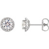 Shop 14 Karat White Gold 5mm Round Forever One Moissanite and 0.125 Carat Diamond Earrings