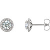 14 Karat White Gold 5mm Round Forever One Moissanite and 0.12 Carat Diamond Earrings