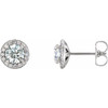 14 Karat White Gold 4 mm Round Forever One Moissanite and 0.13 Carat Diamond Earrings