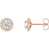 14 Karat Rose Gold 4 mm Round Forever One Moissanite and 0.12 Carat Diamond Earrings