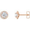 14 Karat Rose Gold 6 mm Round Forever One Moissanite and 0.20 Carat Diamond Earrings