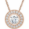 Created Moissanite Necklace in 14 Karat Rose Gold 6.5 mm Round Forever One Moissanite and 0.33 Carat Diamond 18 inch Necklace