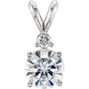 14 Karat White Gold 6.5mm Round  Forever One Moissanite and .05 Carat Diamond Pendant