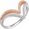 14 Karat White Gold and Rose 0.17 Carat Diamond V Ring