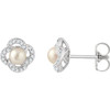 14 Karat White Gold Freshwater Pearl and 0.17 Carat Diamond Earrings