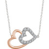 Shop 14 Karat White Gold and Rose 0.20 Carat Diamond Double Heart 16 inch Necklace