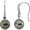 Genuine 14 Karat White Gold Tahitian Pearls and 0.12 Carat Diamond Earrings