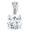 14 Karat Gold 6.5 mm Round Forever One Moissanite and .01 Carat Diamond Pendant