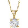 Created Moissanite Necklace in 14 Karat Yellow Gold 4 mm Round Forever One Moissanite and .01 Carat Diamond 16 inch Necklace