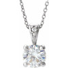 Created Moissanite Necklace in 14 Karat  Gold 5 mm Round Forever One Moissanite and .01 Carat Diamond 16 inch Necklace