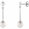 14 Karat White Gold Freshwater Pearl Dangle Earrings with Backs