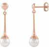 14 Karat Rose Gold Freshwater Pearl Dangle Earrings with Backs