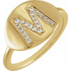 Genuine Diamond set in 14 Karat Yellow Gold Initial M 0.15 Carat Diamond Ring