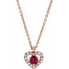 Ruby Necklace in 14 Karat Rose Gold Ruby and .06 Carat Diamond Heart 18 inch Necklace