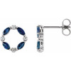14 Karat White Gold Genuine Blue Sapphire and 0.10 Carat Diamond Circle Earrings
